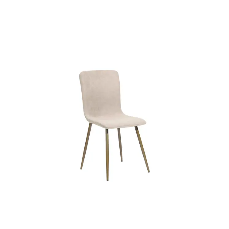 Set of Four Beige and Gold Upholstered Fabric Dining Side Chairs