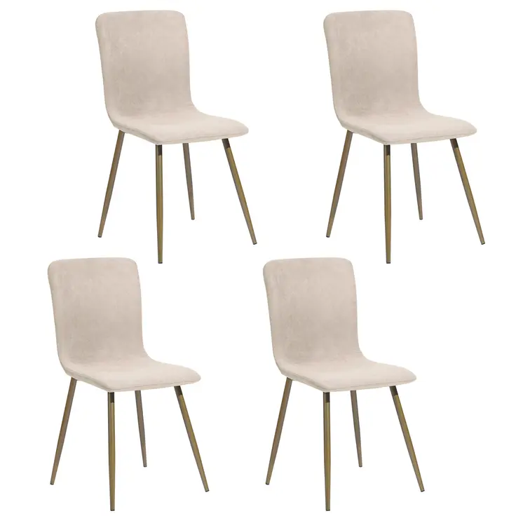 Set of Four Beige and Gold Upholstered Fabric Dining Side Chairs