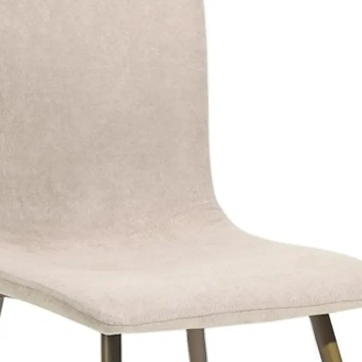 Set of Four Beige and Gold Upholstered Fabric Dining Side Chairs