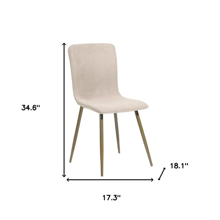 Set of Four Beige and Gold Upholstered Fabric Dining Side Chairs
