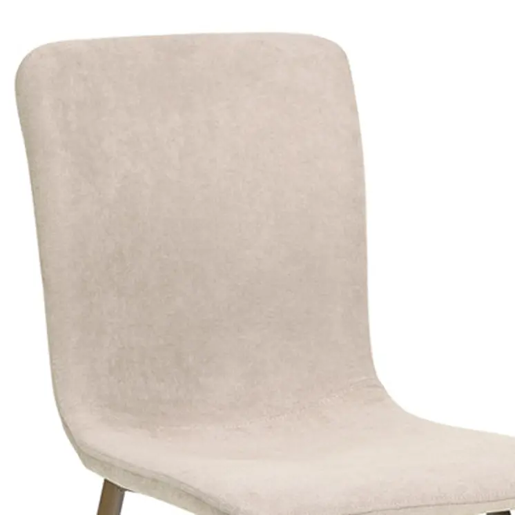 Set of Four Beige and Gold Upholstered Fabric Dining Side Chairs