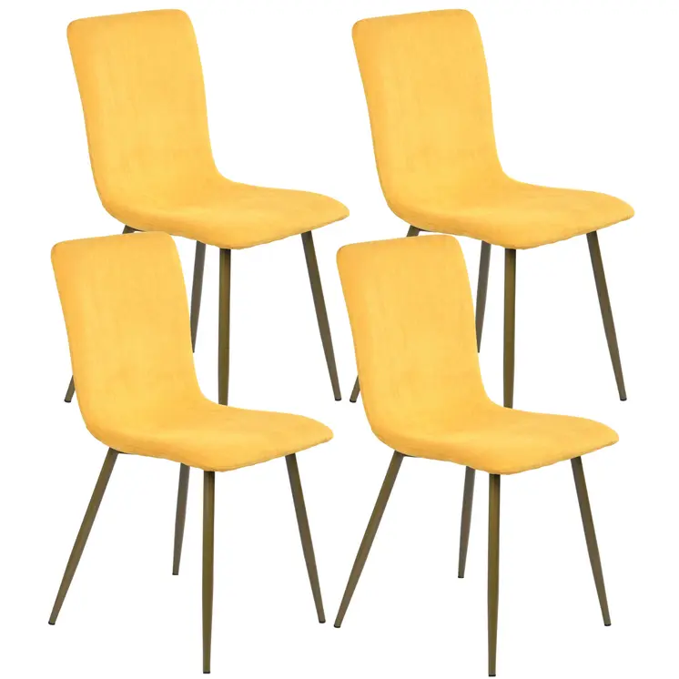 Set of Four Yellow and Gold Upholstered Fabric Dining Side Chairs