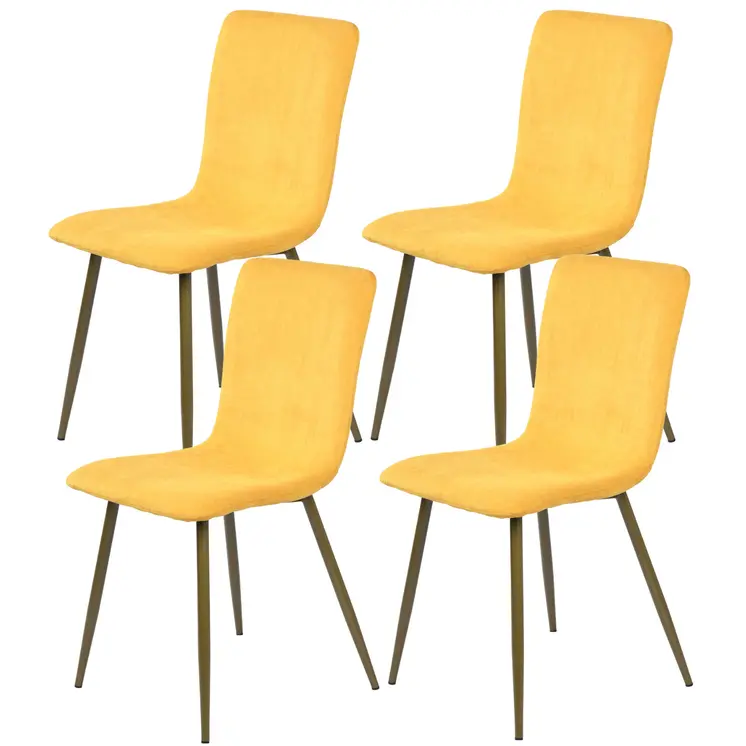 Set of Four Yellow and Gold Upholstered Fabric Dining Side Chairs
