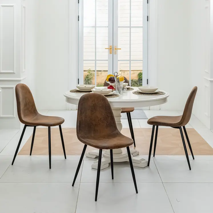 Set of Four Brown and Black Upholstered Suede Dining Side Chairs