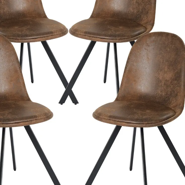 Set of Four Brown and Black Upholstered Suede Dining Side Chairs