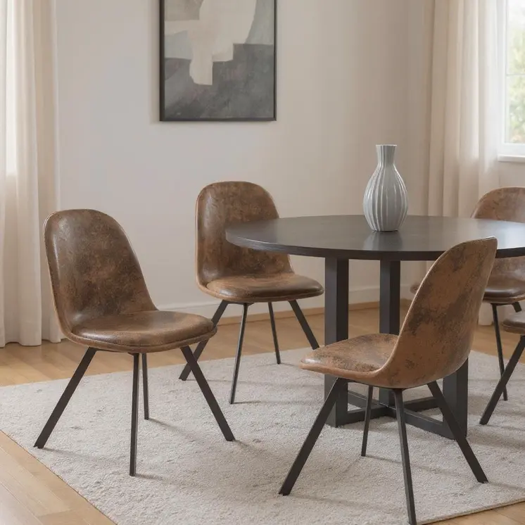 Set of Four Brown and Black Upholstered Suede Dining Side Chairs