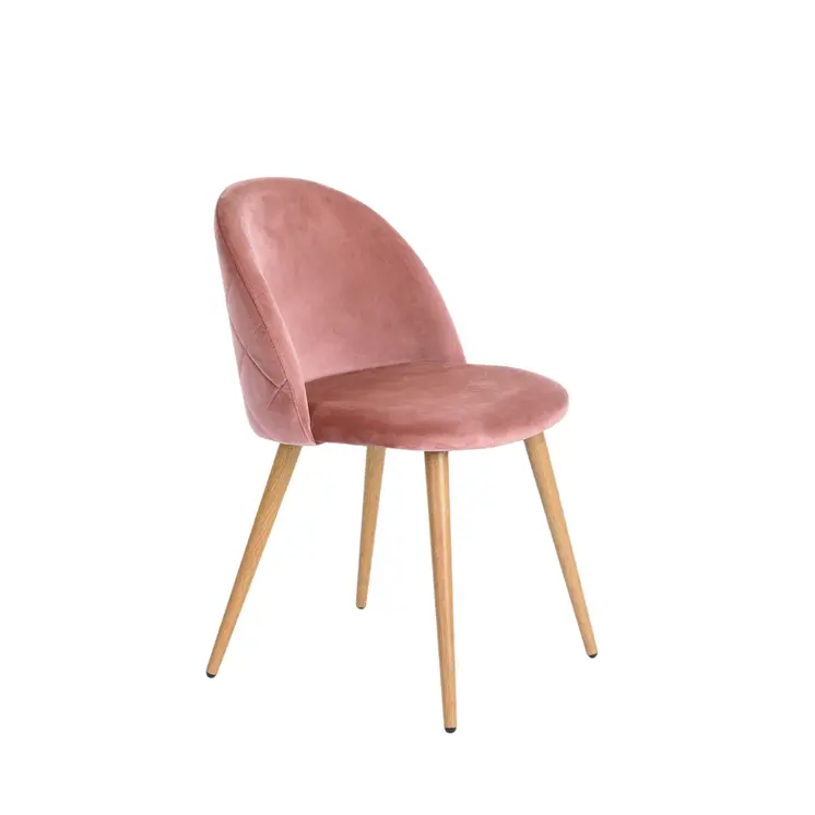 Set of Two Rose and Oak Upholstered Velvet Dining Side Chairs