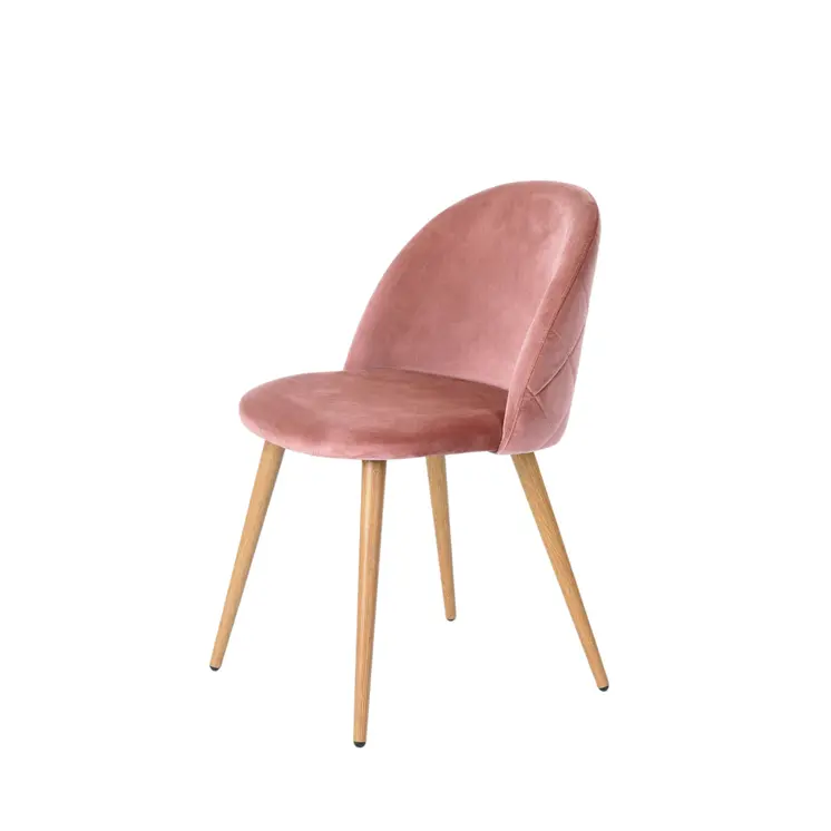 Set of Two Rose and Oak Upholstered Velvet Dining Side Chairs