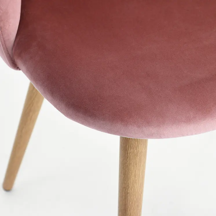 Set of Two Rose and Oak Upholstered Velvet Dining Side Chairs