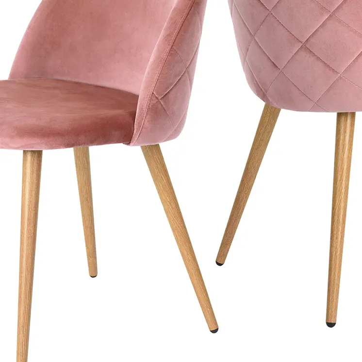 Set of Two Rose and Oak Upholstered Velvet Dining Side Chairs