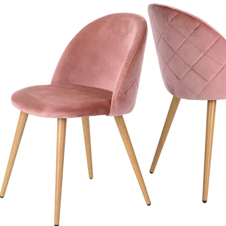Set of Two Rose and Oak Upholstered Velvet Dining Side Chairs