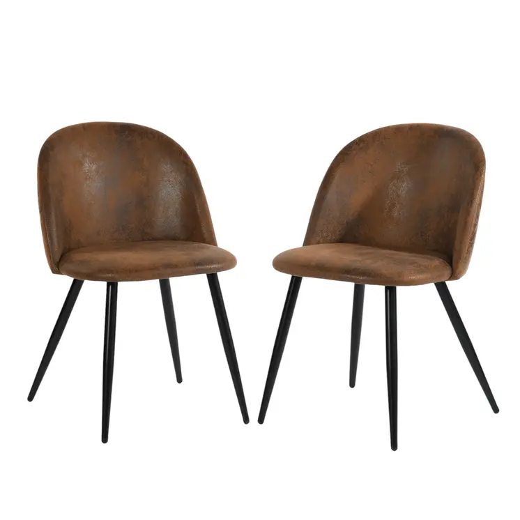 Set of Two Brown and Black Upholstered Suede Dining Side Chairs