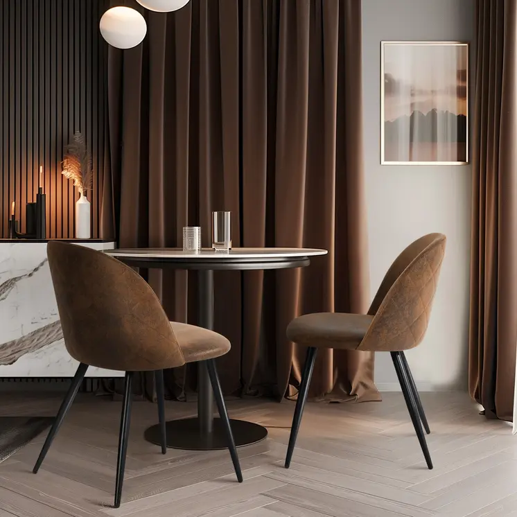Set of Two Brown and Black Upholstered Suede Dining Side Chairs