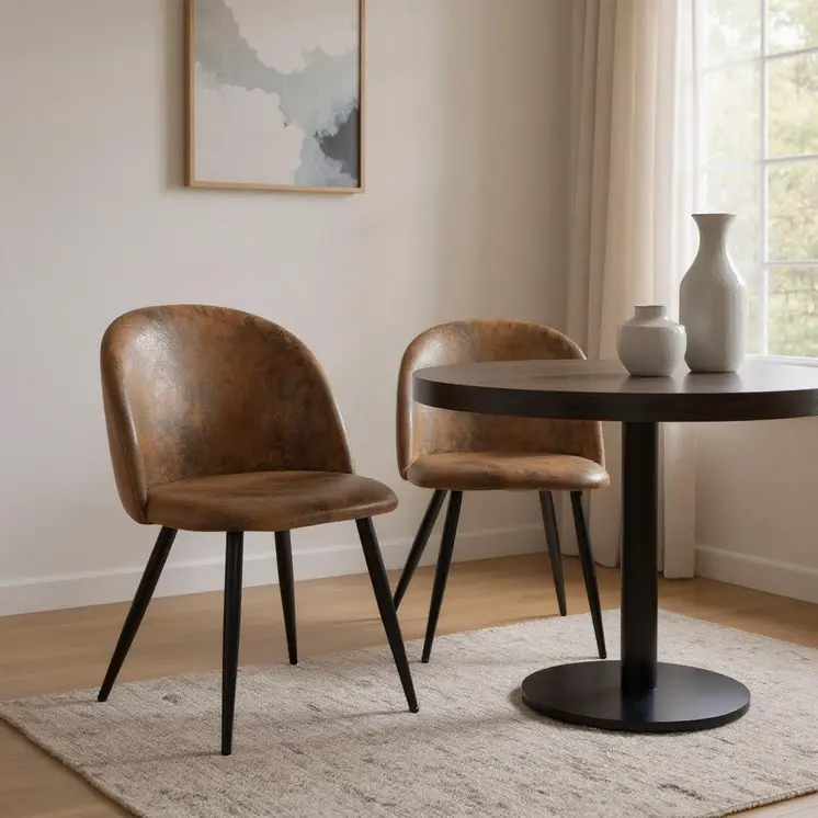 Set of Two Brown and Black Upholstered Suede Dining Side Chairs