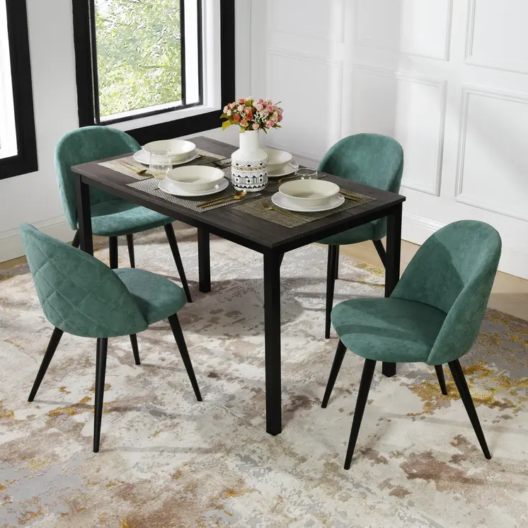 Set of Two Green and Black Upholstered Fabric Dining Side Chairs