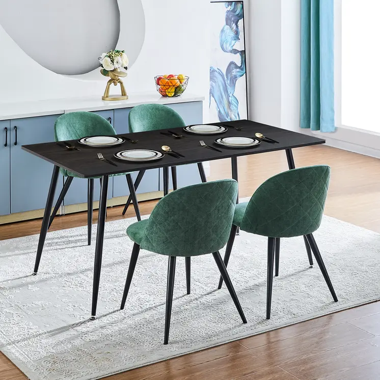 Set of Two Green and Black Upholstered Fabric Dining Side Chairs