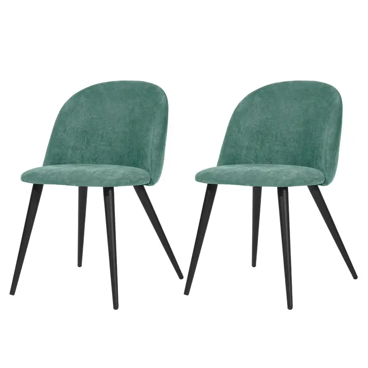Set of Two Green and Black Upholstered Fabric Dining Side Chairs
