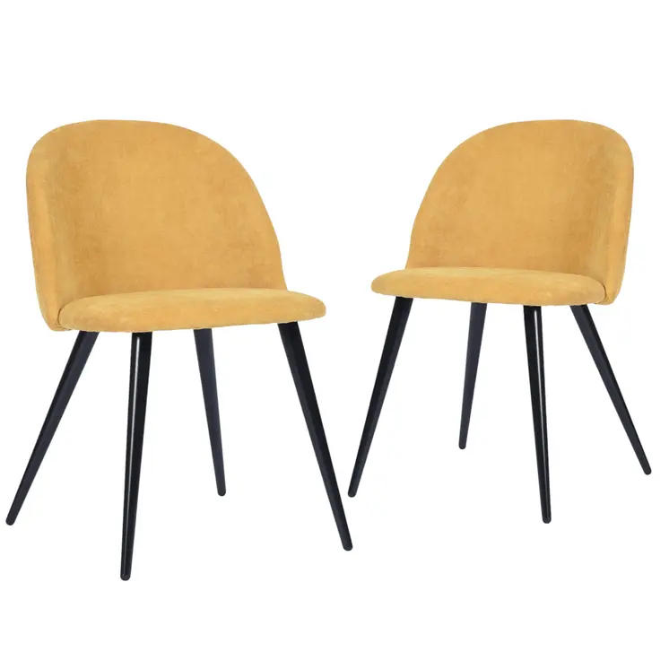 Set of Two Yellow and Black Upholstered Fabric Dining Side Chairs