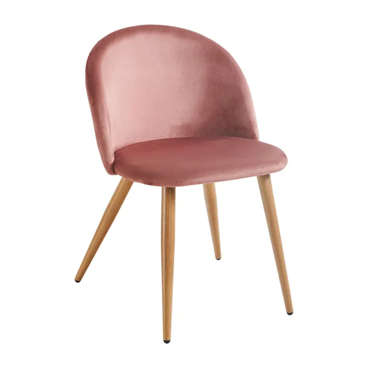 Pink and Oak Upholstered Velvet Dining Side Chair