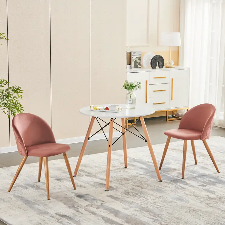 Pink and Oak Upholstered Velvet Dining Side Chair