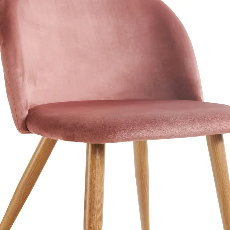 Pink and Oak Upholstered Velvet Dining Side Chair