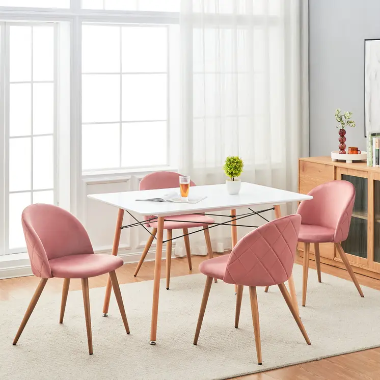 Pink and Oak Upholstered Velvet Dining Side Chair