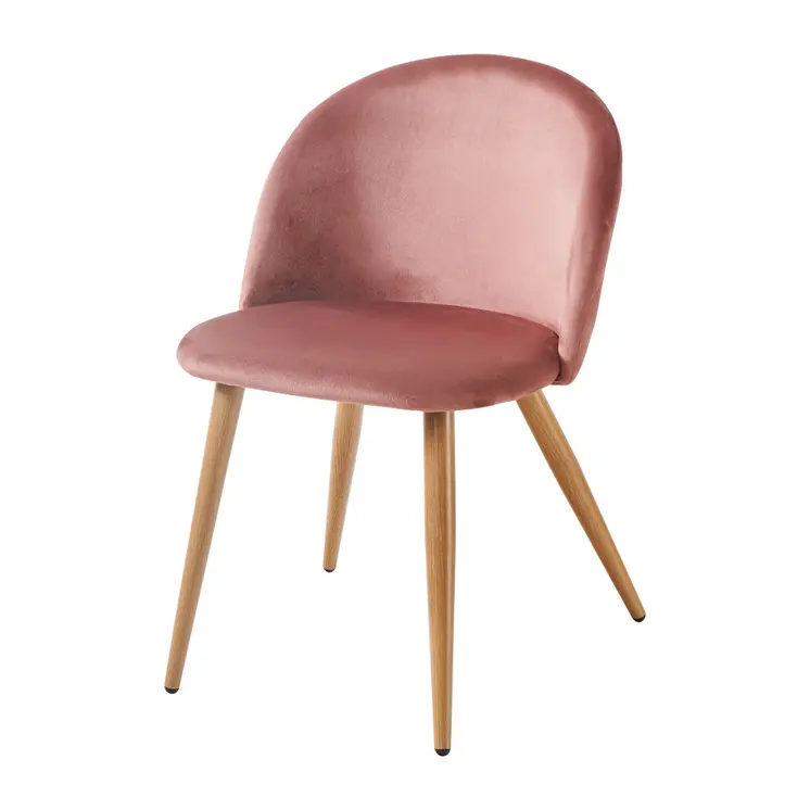 Pink and Oak Upholstered Velvet Dining Side Chair