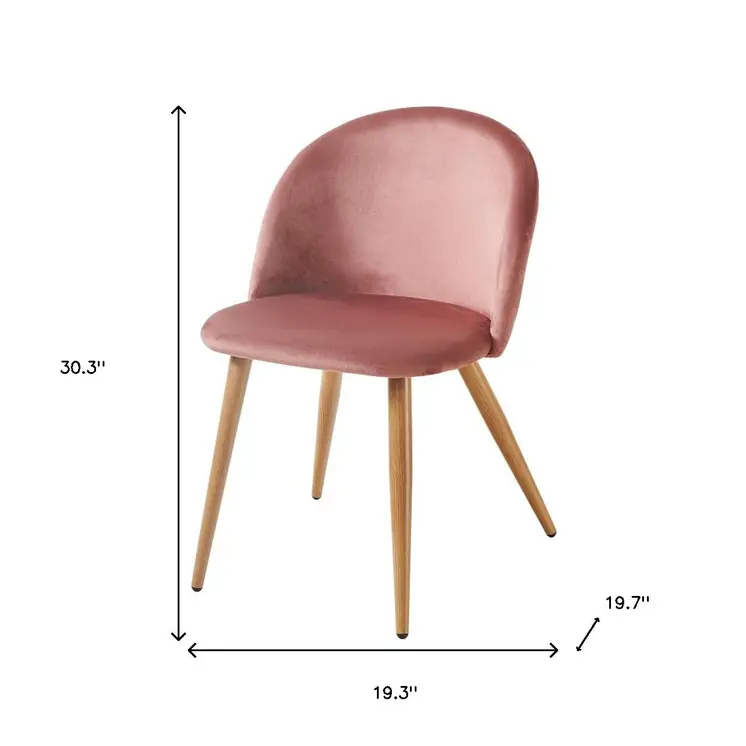 Pink and Oak Upholstered Velvet Dining Side Chair