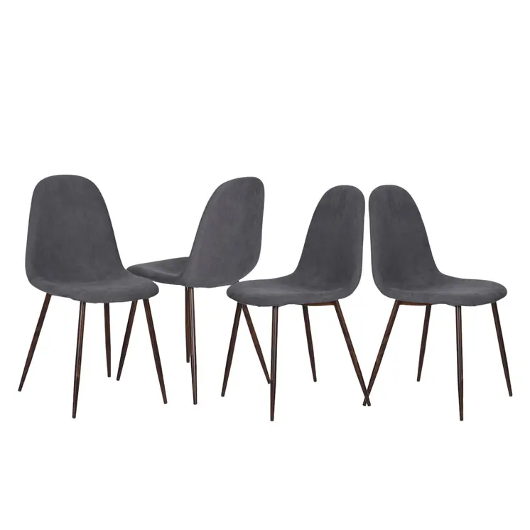 Set of Four Gray and Brown Upholstered Fabric Dining Side Chairs