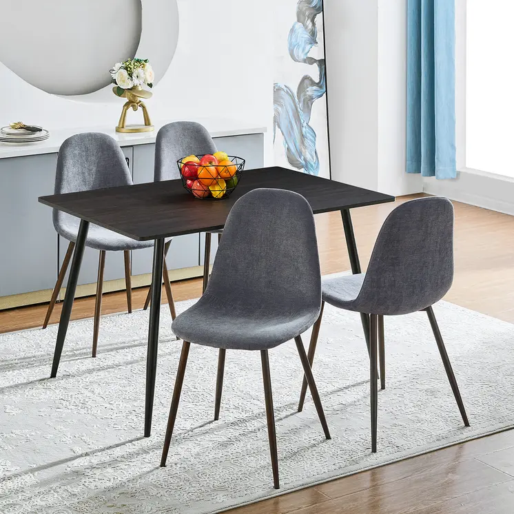 Set of Four Gray and Brown Upholstered Fabric Dining Side Chairs
