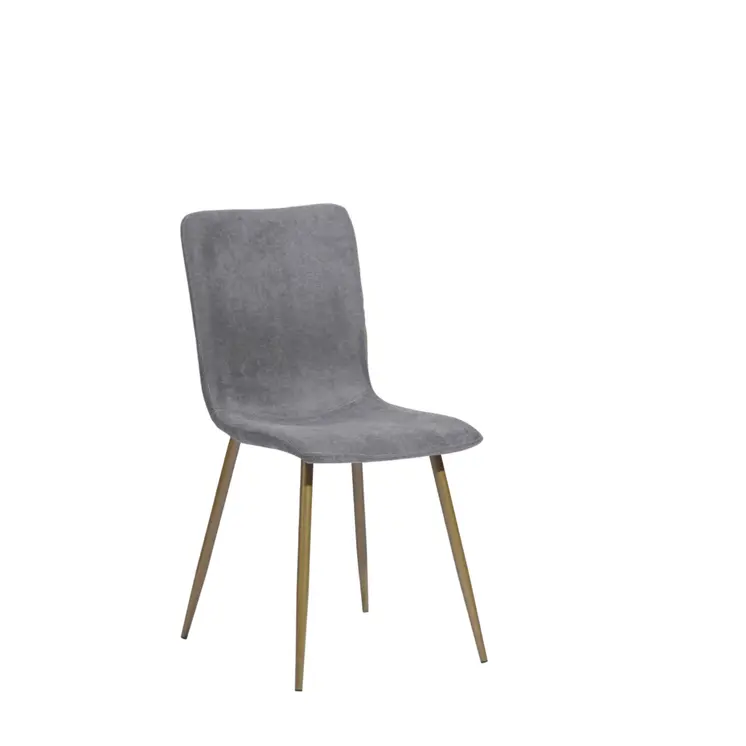 Set of Four Dark Gray and Gold Upholstered Fabric Dining Side Chairs
