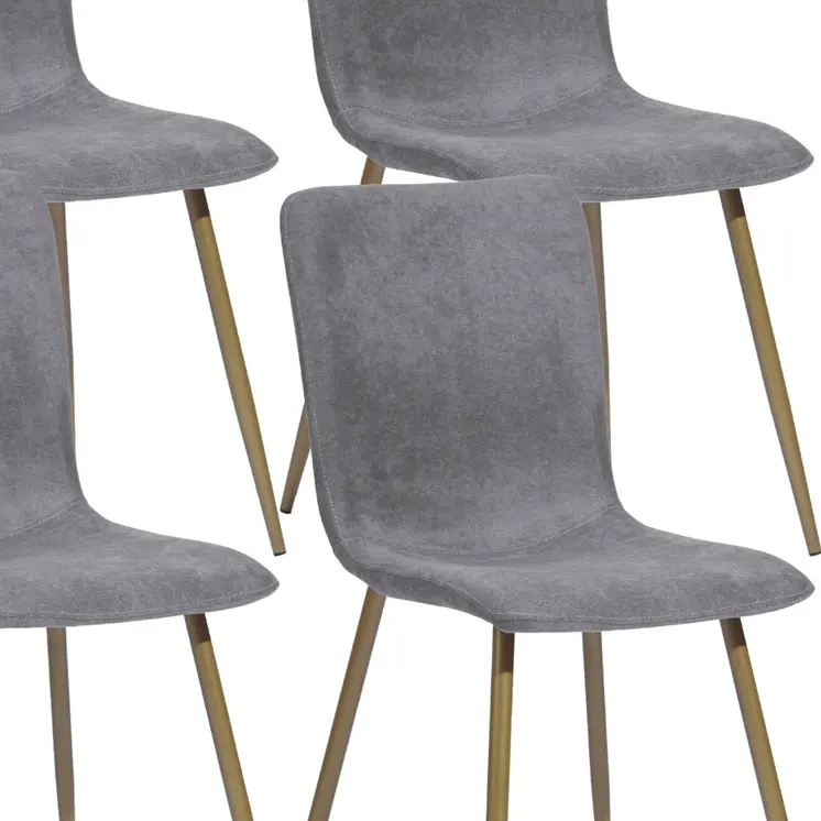 Set of Four Dark Gray and Gold Upholstered Fabric Dining Side Chairs
