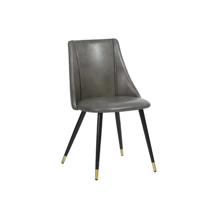 Set of Two Gray Black and Gold Upholstered Faux Leather Dining Side Chairs
