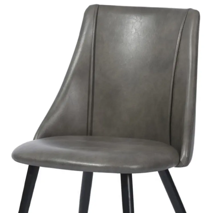 Set of Two Gray Black and Gold Upholstered Faux Leather Dining Side Chairs
