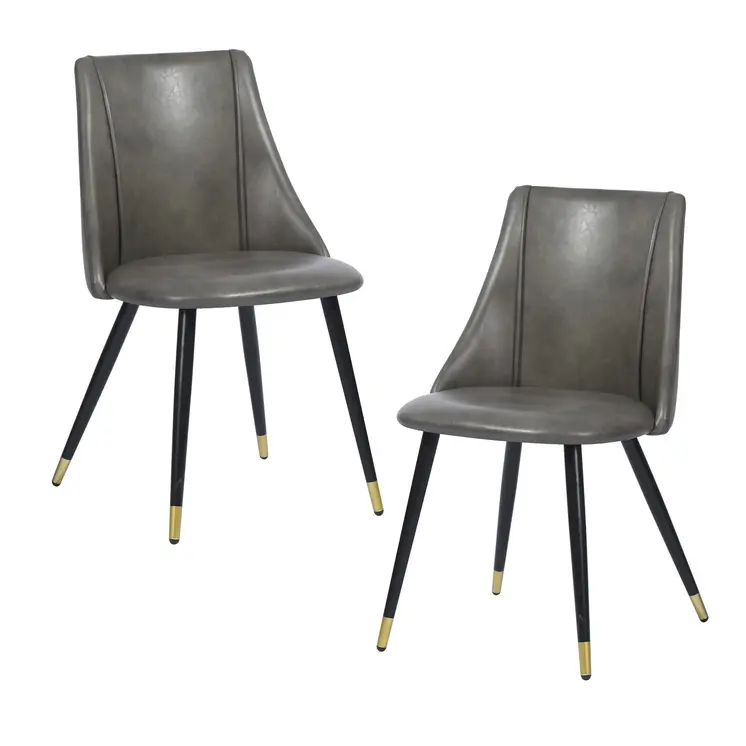 Set of Two Gray Black and Gold Upholstered Faux Leather Dining Side Chairs