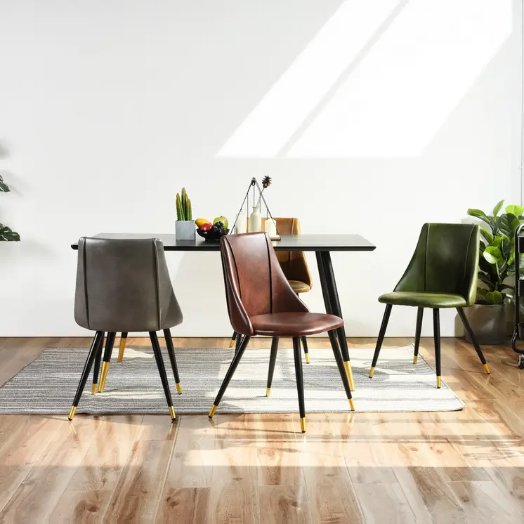 Set of Two Gray Black and Gold Upholstered Faux Leather Dining Side Chairs