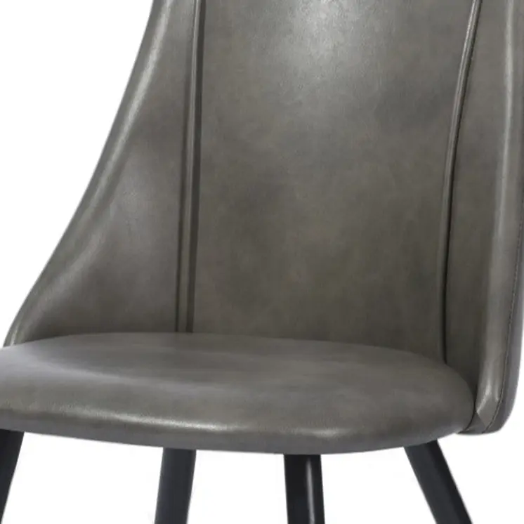Set of Two Gray Black and Gold Upholstered Faux Leather Dining Side Chairs