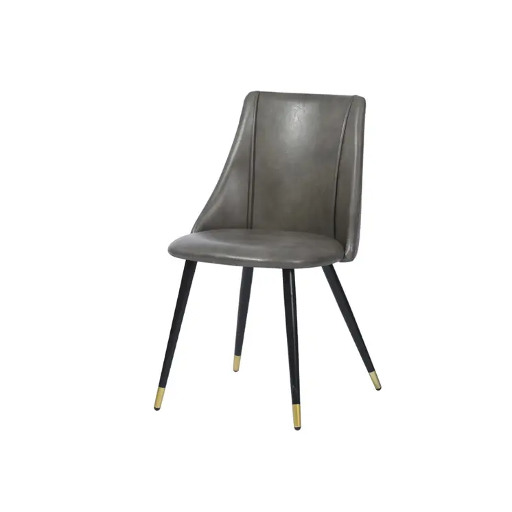 Set of Two Gray Black and Gold Upholstered Faux Leather Dining Side Chairs