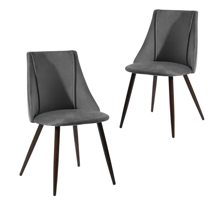 Set of Two Gray and Black Upholstered Fabric Dining Side Chairs