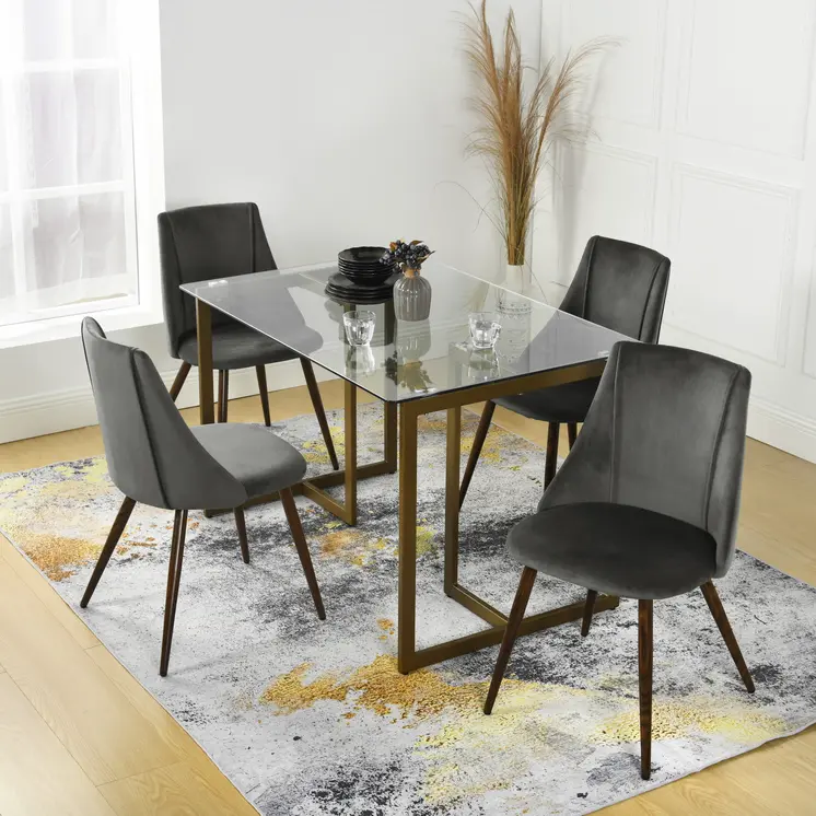 Set of Two Gray and Black Upholstered Fabric Dining Side Chairs