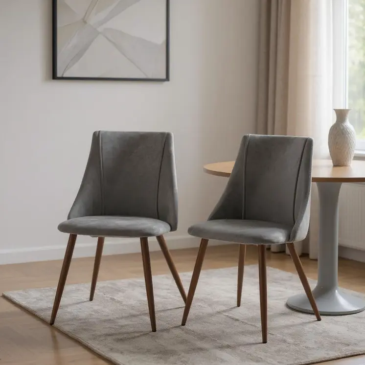 Set of Two Gray and Black Upholstered Fabric Dining Side Chairs