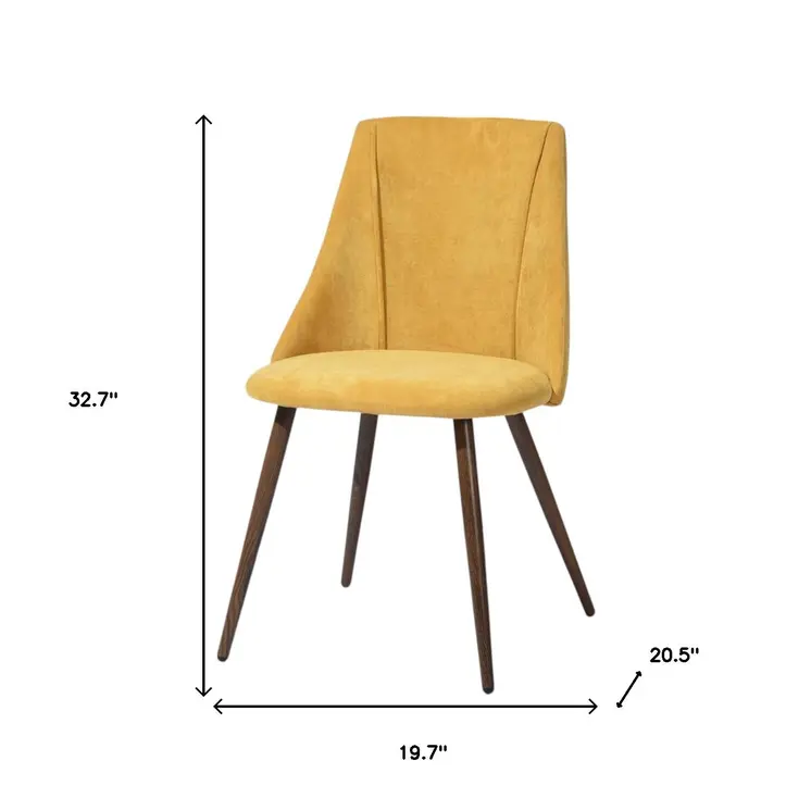 Set of Two Yellow and Brown Upholstered Fabric Dining Side Chairs