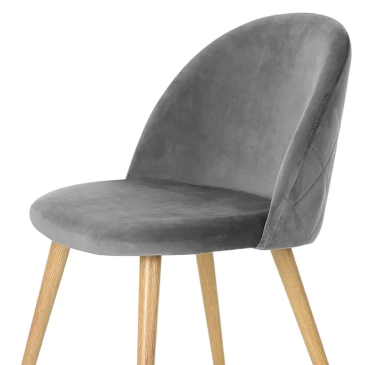 Set of Two Gray and Oak Upholstered Velvet Dining Side Chairs