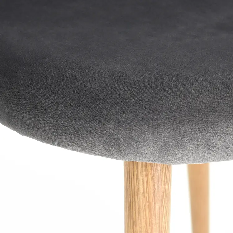 Set of Two Gray and Oak Upholstered Velvet Dining Side Chairs