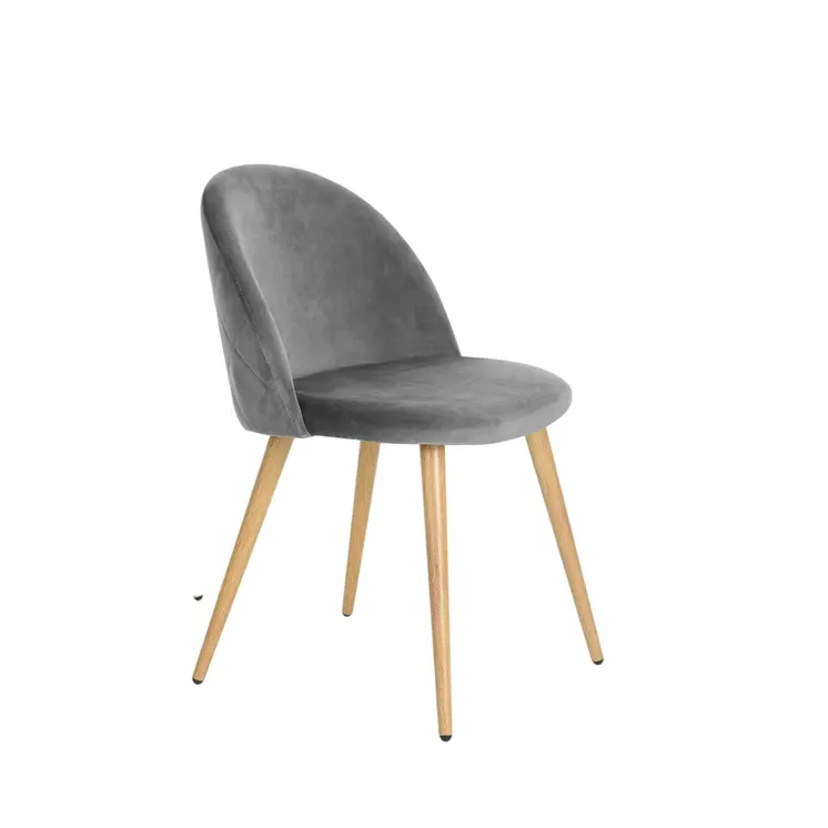 Set of Two Gray and Oak Upholstered Velvet Dining Side Chairs