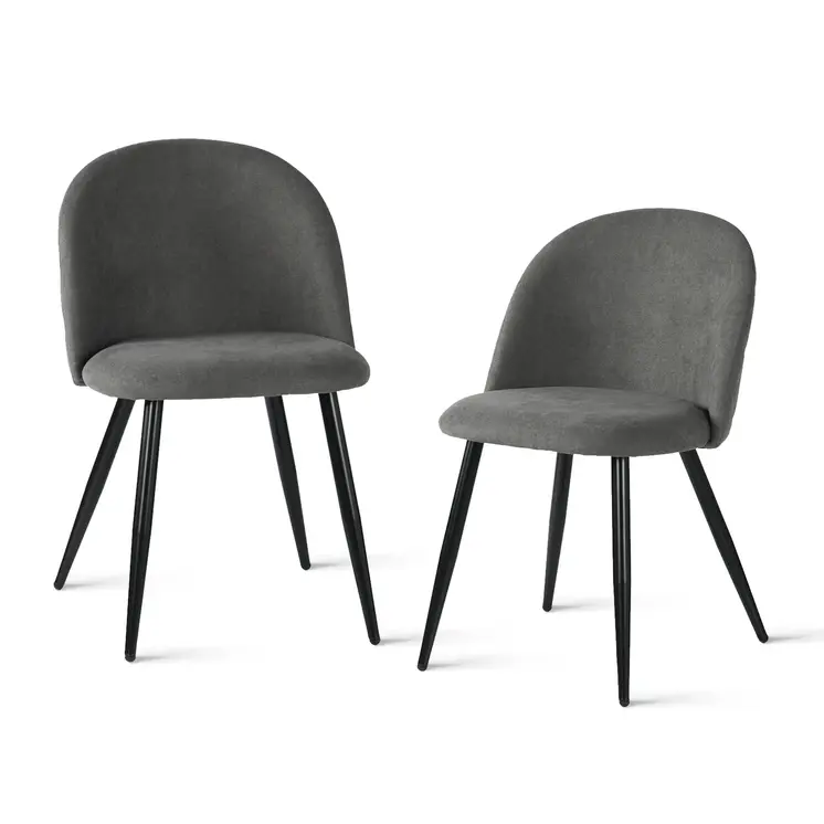 Set of Two Gray and Black Upholstered Fabric Dining Side Chairs