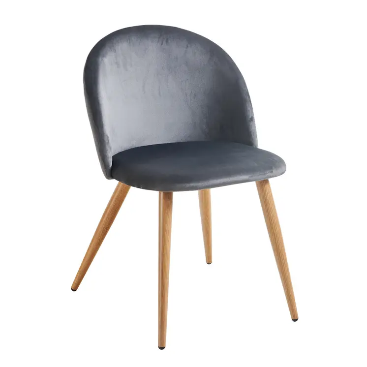 Charcoal and Oak Upholstered Velvet Dining Side Chair