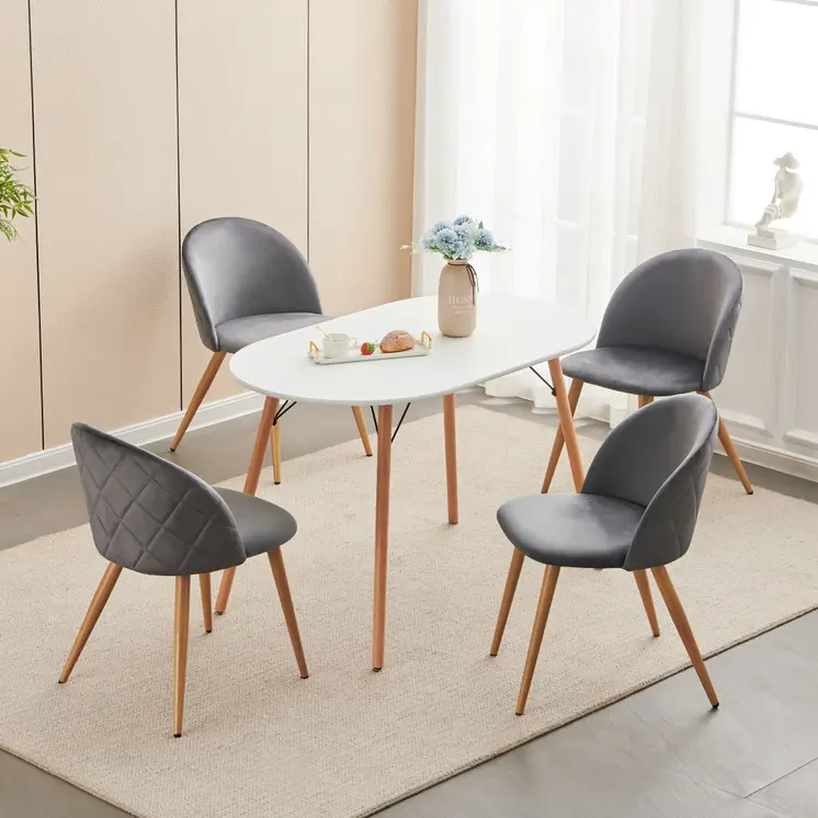 Charcoal and Oak Upholstered Velvet Dining Side Chair