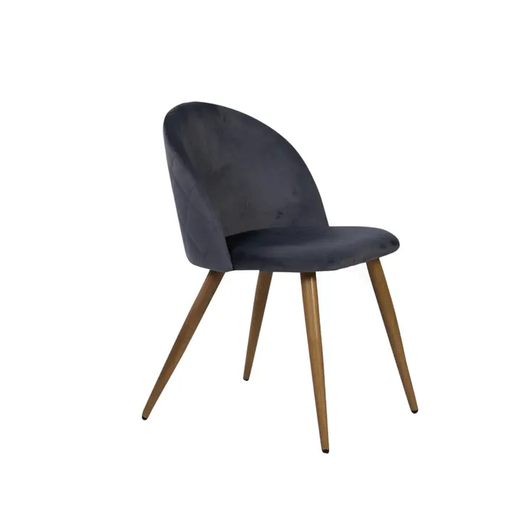 Set of Two Charcoal and Brown Upholstered Velvet Dining Side Chairs