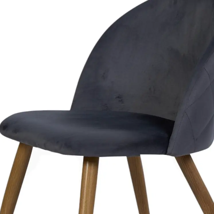 Set of Two Charcoal and Brown Upholstered Velvet Dining Side Chairs